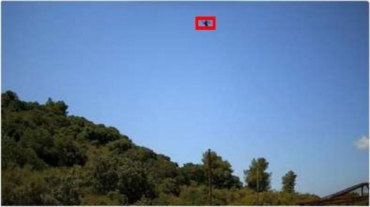 Drone detection field test: Fixed day channel frame with the drone marked by a red box